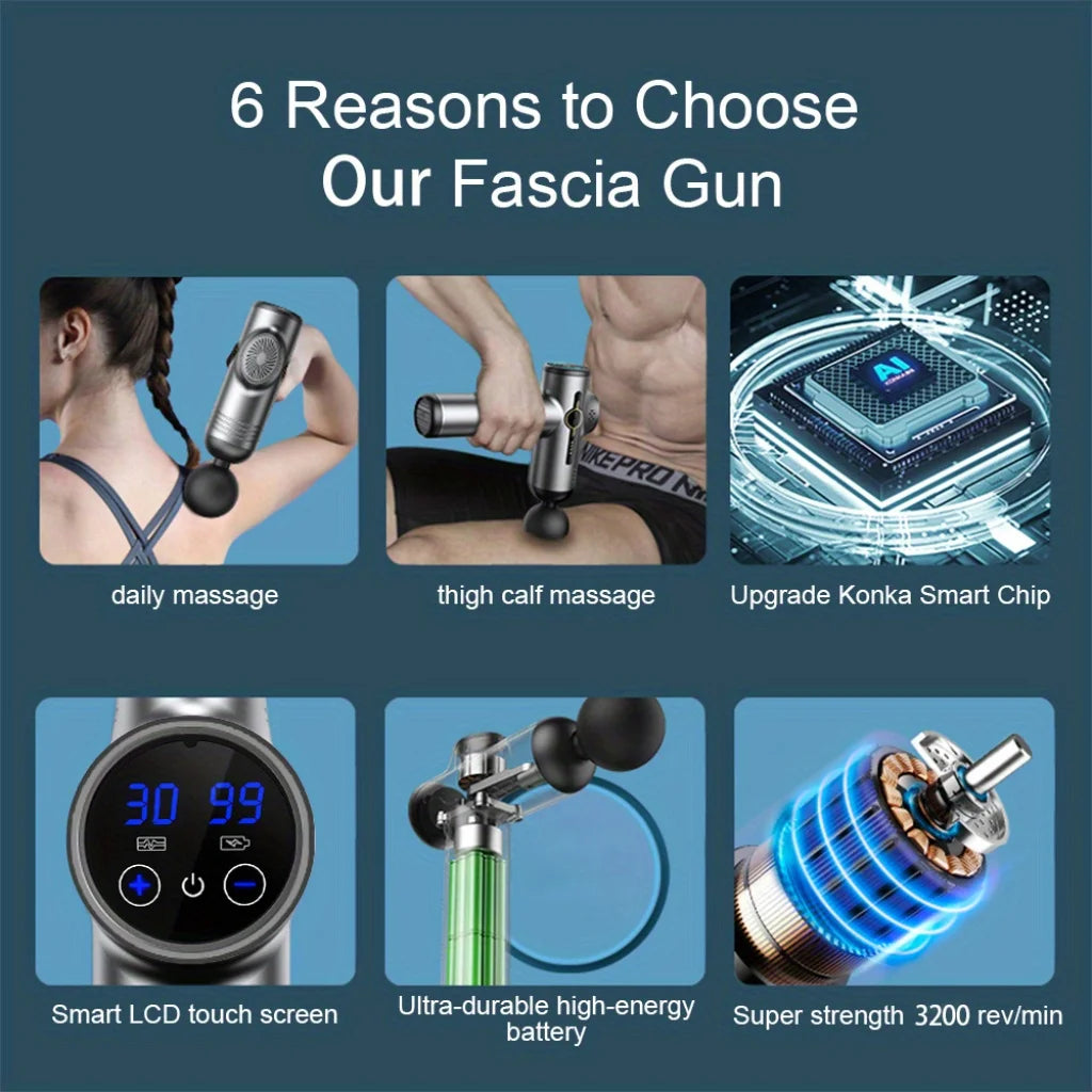 Ultimate Portable Fascia Gun for Deep Muscle Relaxation - Perfect for Body, Neck, and Back Massage with Multiple Heads