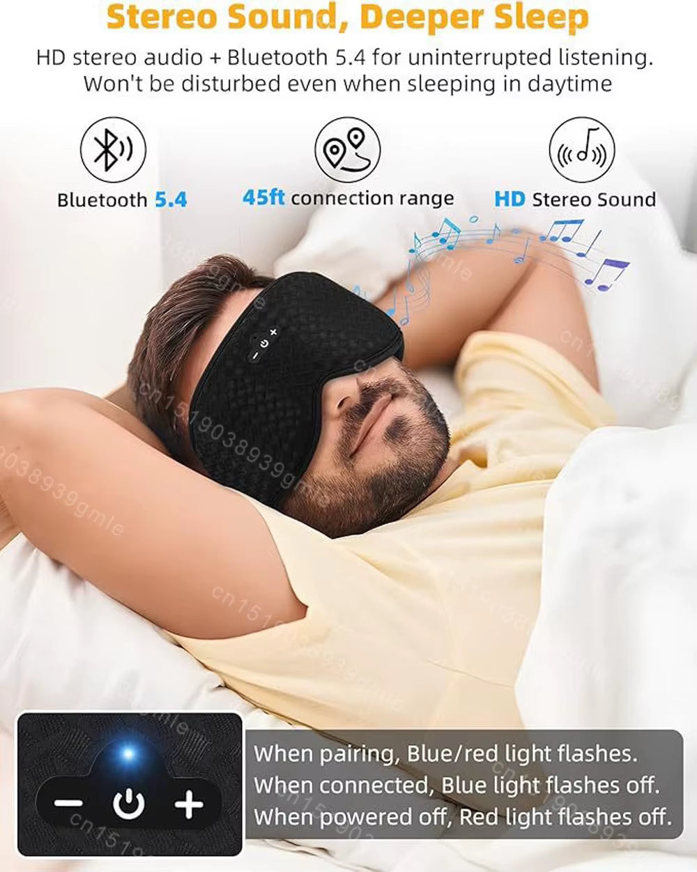 Experience Ultimate Comfort with the 3D Bluetooth Sleep Mask and Headphones - Soft Elastic Headband, Zero Pressure Eye Cups, and 10 Hours of Playtime for Perfect Travel and Night Rest